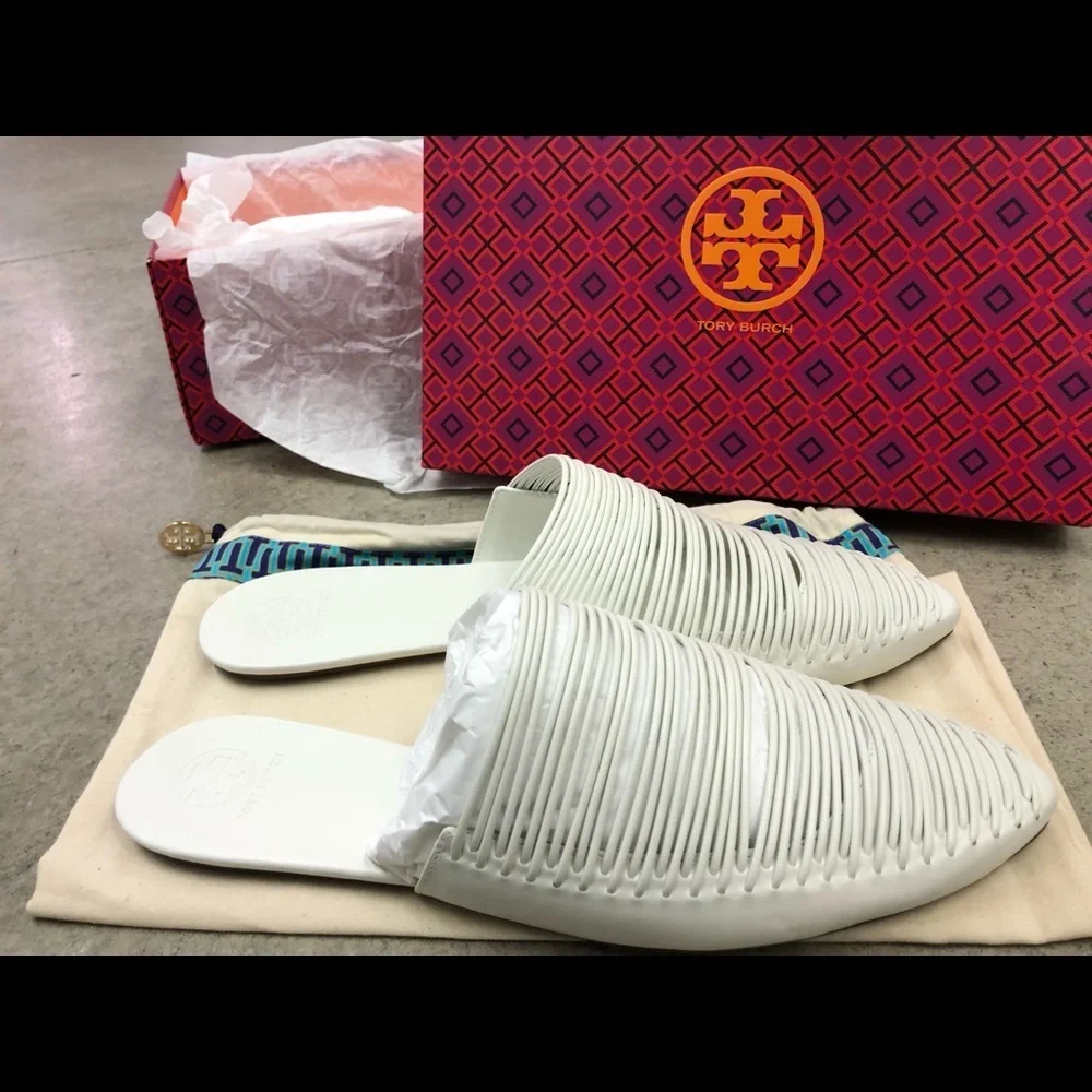 Tory Burch Sienna‎ Flat Slide Mules White Size 11